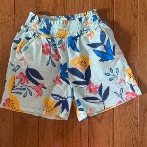 Tea Collection Girls Floral Cotton Shorts Elastic Waist Blue Size 8